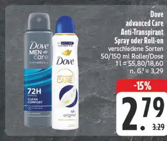 Edeka Dove advanced care anti-transpirant spray oder roll-on Angebot