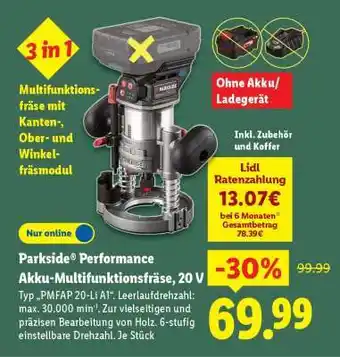 Lidl PARKSIDE PERFORMANCE Akku-Multifunktionsfräse 20 V Angebot