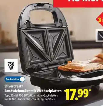 Lidl Silvercrest Sandwichmaker mit Wechselplatten Angebot