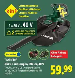 Lidl Parkside Akku-Laubsauger/-bläser 40 V Angebot