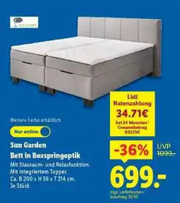 Lidl sun garden Bett in Boxspringoptik Angebot