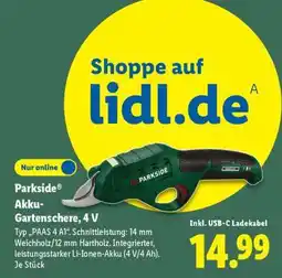 Lidl PARKSIDE Akku-Gartenschere 4 V Angebot