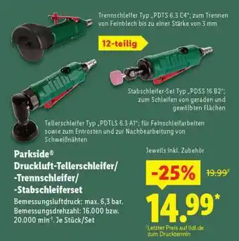 Lidl Parkside Druckluft-Tellerschleifer/-Trennschleifer/-Stabschleiferset Angebot
