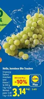 Lidl Helle, kernlose Bio Trauben Angebot
