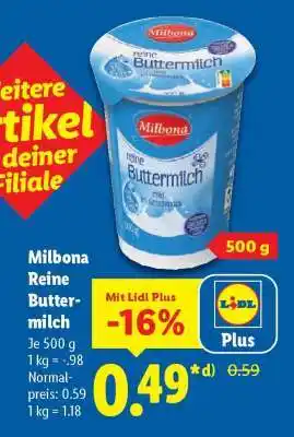 Lidl Milbona Reine Buttermilch Angebot