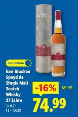 Lidl Ben Bracken Speyside Single Malt Scotch Whisky 27 Jahre Angebot