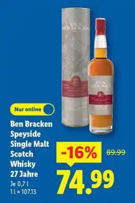 Lidl Ben Bracken Speyside Single Malt Scotch Whisky 27 Jahre Angebot