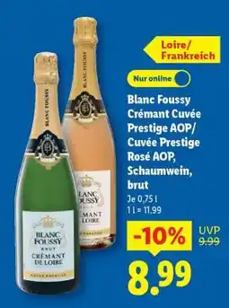 Lidl Blanc Foussy Crémant Cuvée Prestige AOP/ Cuvée Prestige Rosé AOP, Schaumwein, brut Angebot