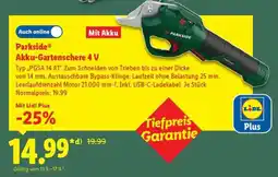 Lidl PARKSIDE Akku-Gartenschere 4 V Angebot