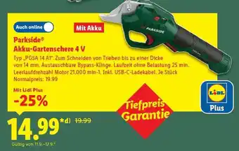 Lidl PARKSIDE Akku-Gartenschere 4 V Angebot