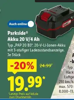 Lidl PARKSIDE Akku 20 V/4 Ah Angebot