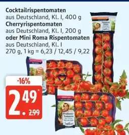 Edeka Cocktailrispentomaten, Cherryrispentomaten oder Mini Roma Rispentomaten Angebot