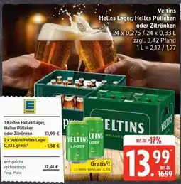 Edeka Veltins Helles Lager, Helles Pülleken oder Zitrönken Angebot