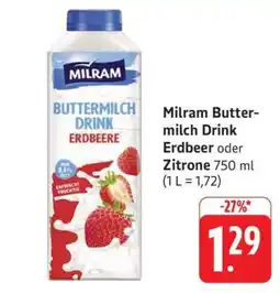 Edeka Milram Buttermilch Drink Erdbeer oder Zitrone Angebot