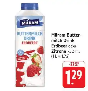 Edeka Milram Buttermilch Drink Erdbeer oder Zitrone Angebot
