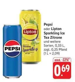 Edeka Pepsi oder Lipton Sparkling Ice Tea Zitrone Angebot