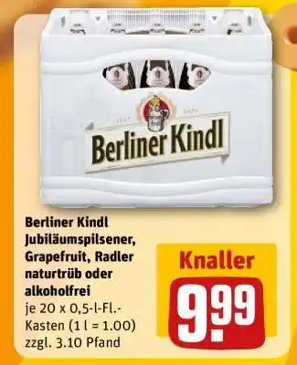 REWE Berliner Kindl Jubiläumspilsener, Grapefruit, Radler naturtrüb oder alkoholfrei Angebot