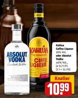 REWE Kahlua Coffee Liqueur oder Absolut Vodka Angebot