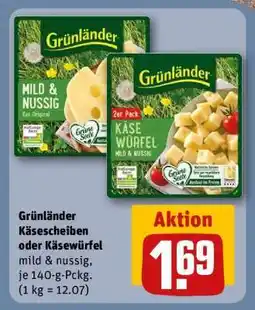 REWE Grünländer Käsescheiben oder Käsewürfel Angebot