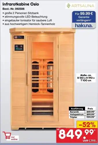 Netto Marken-Discount ARTSAUNA Infrarotkabine Oslo Angebot