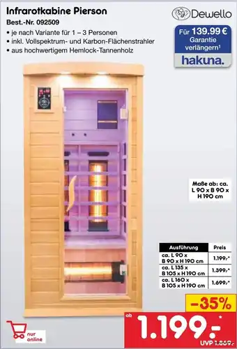 Netto Marken-Discount Dewello Infrarotkabine Pierson Angebot