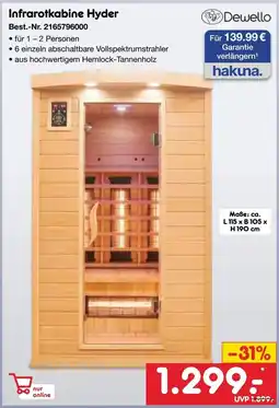 Netto Marken-Discount Dewello Infrarotkabine Hyder Angebot