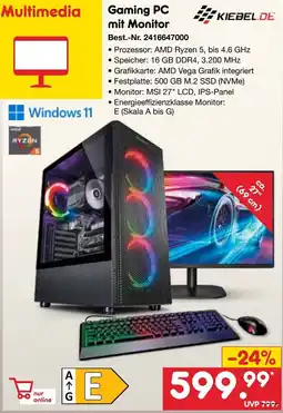 Netto Marken-Discount KIEBEL.DE Gaming PC mit Monitor Angebot