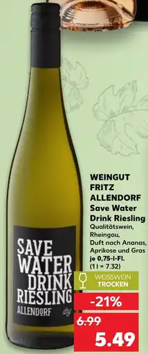 Kaufland WEINGUT FRITZ ALLENDORF Save Water Drink Riesling Angebot
