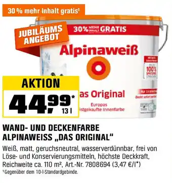 OBI WAND- UND DECKENFARBE ALPINAWEISS ,,DAS ORIGINAL" Angebot