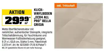 OBI KLICK- VINYLBODEN ,,EC04 ALL PRO" BELLA GRIGIA Angebot