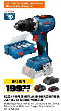 OBI BOSCH PROFESSIONAL AKKU-BOHRSCHRAUBER ,,GSR 18V-65 MOBILE WERKSTATT" Angebot