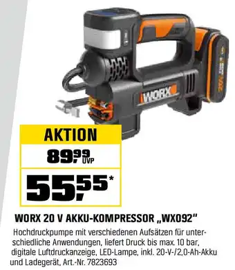 OBI WORX 20 V AKKU-KOMPRESSOR ,,WX092" Angebot