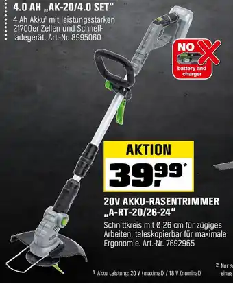 OBI LUX-TOOLS 20V AKKU-RASENTRIMMER "A-RT-20/26-24" Angebot