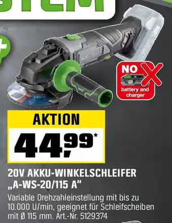 OBI LUX-TOOLS 20V AKKU-WINKELSCHLEIFER ,,A-WS-20/115 A" Angebot