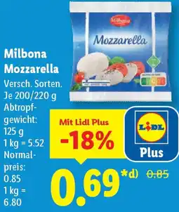 Lidl Milbona Mozzarella Angebot