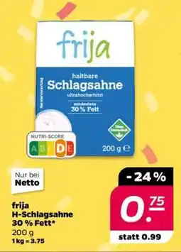 NETTO frija H-Schlagsahne 30 % Fett Angebot