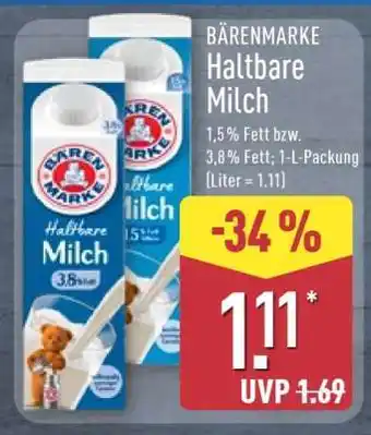 Aldi Nord BÄRENMARKE Haltbare Milch Angebot
