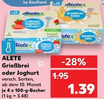 Kaufland ALETE Grießbrei oder Joghurt Angebot