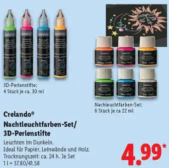 Lidl Crelando Nachtleuchtfarben-Set/ 3D-Perlenstifte Angebot