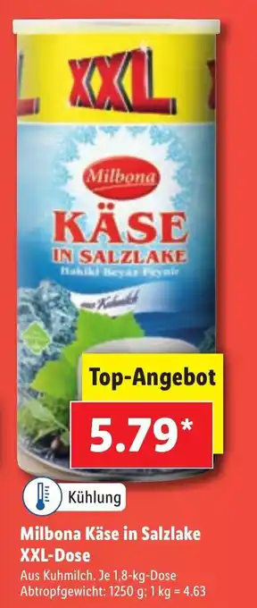 Lidl Milbona Käse in Salzlake XXL Dose Angebot