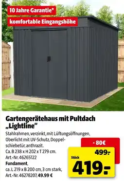 Hagebau Gartengerätehaus mit pultdach lightline Angebot