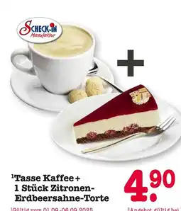 E-Center Scheck-in manufaktur 1tasse kaffee + 1 stück zitronen-erdbeersahne-torte Angebot
