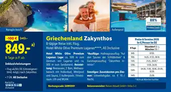 Lidl Reisen aktuell gmbh griechenland zakynthos - hotel white olive premium laganas Angebot