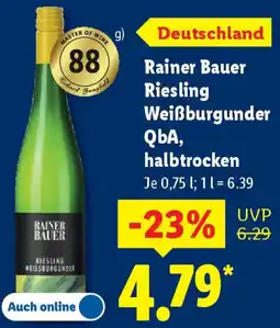 Lidl Rainer Bauer Riesling Weißburgunder QbA, halbtrocken Angebot