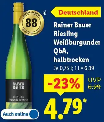 Lidl Rainer Bauer Riesling Weißburgunder QbA, halbtrocken Angebot