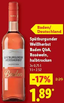 Lidl Spätburgunder Weißherbst Baden QbA, Roséwein, halbtrocken Angebot