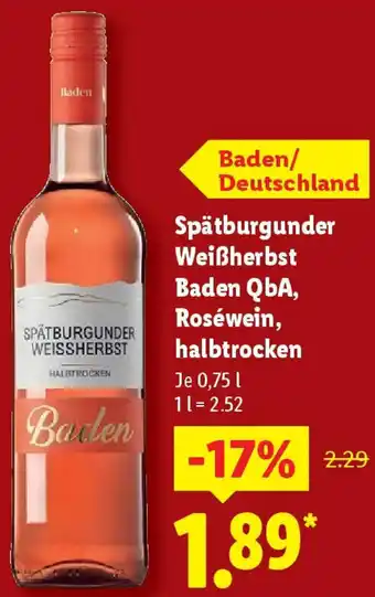 Lidl Spätburgunder Weißherbst Baden QbA, Roséwein, halbtrocken Angebot