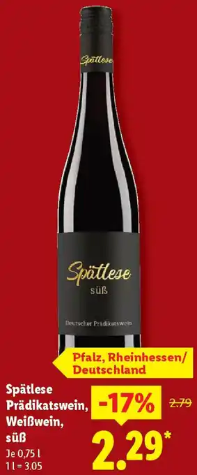 Lidl Spätlese Prädikatswein, Weißwein, süß Angebot