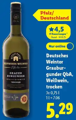 Lidl Deutsches Weintor Grauburgunder QbA, Weißwein, trocken Angebot