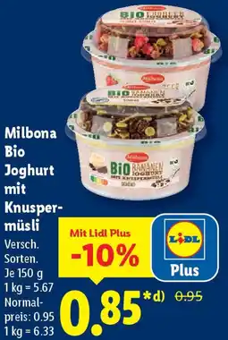Lidl Milbona Bio Joghurt mit Knuspermüsli Angebot